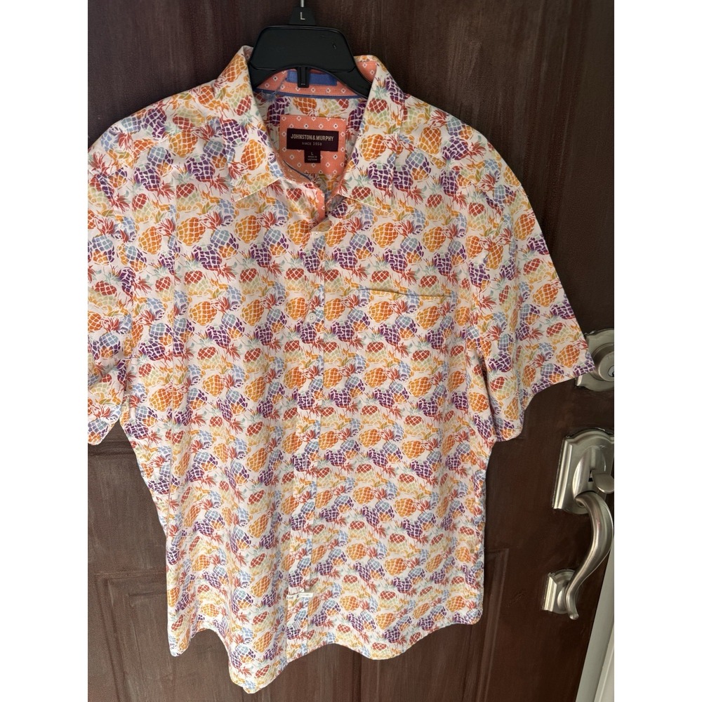 Johnston & Murphy Men L Pineapple Multicolor Button Up Short Slv Tropical Beach - Picture 6 of 9